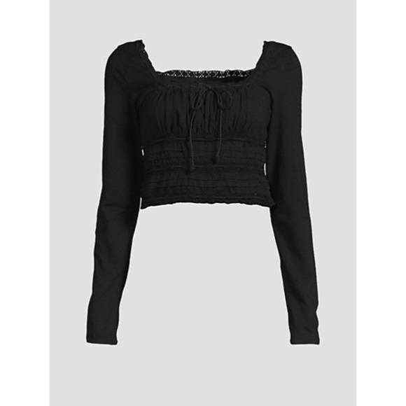 Free People Tops - Free People Square Neck Long Sleeve Crop Lace Size L
